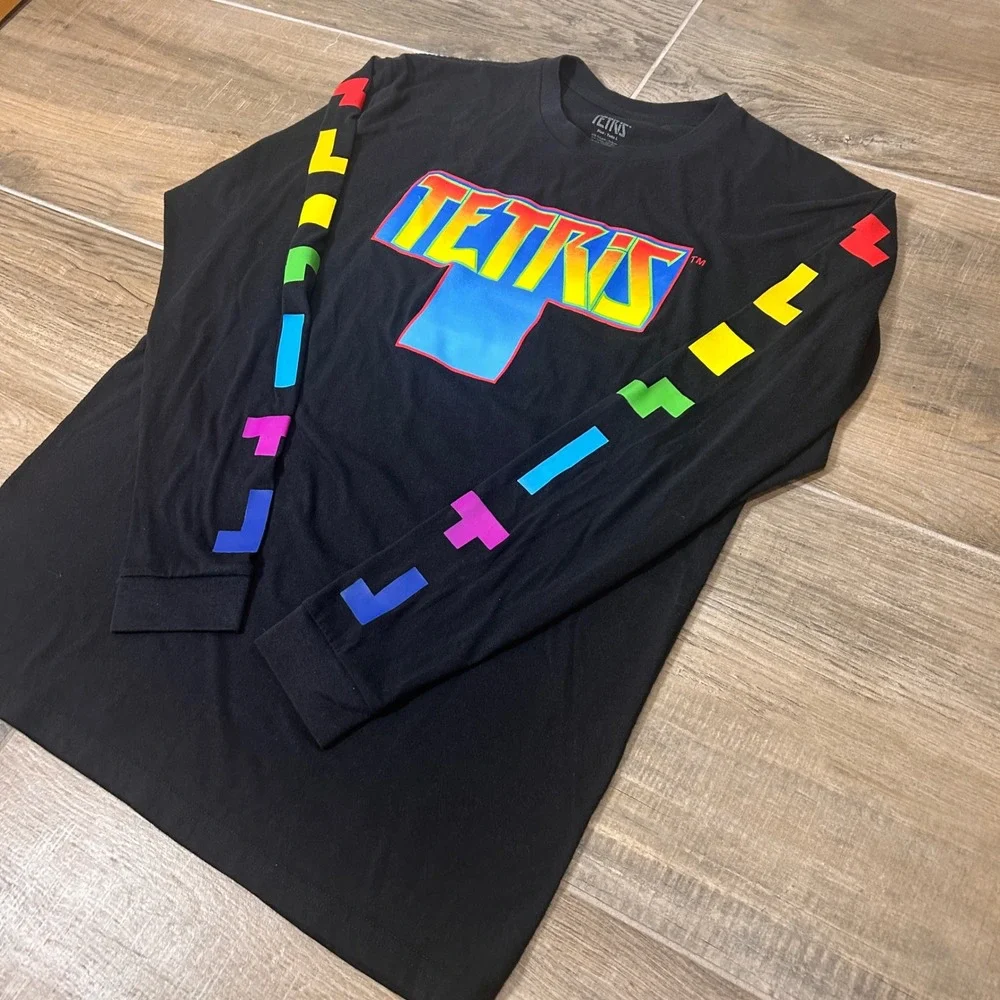 Tetris Long Sleeve Graphic Tee Retro Gaming‎ Black Size Large, Gaming